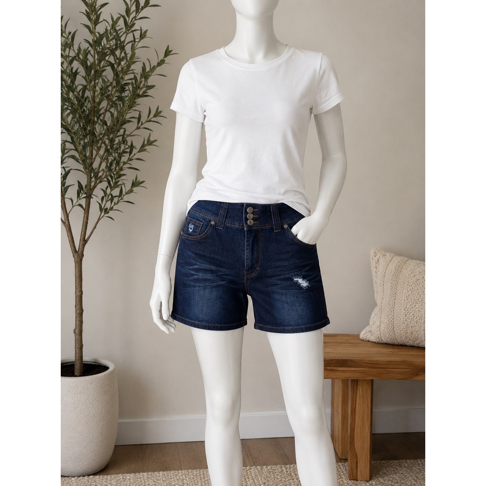 Kenneth Lopez Womens Dark Wash Distressed High Rise Denim Shorts Size 20